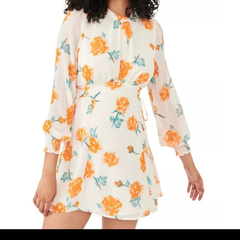 Free People Samantha Floral Print Long Sleeve Lace Up Mini Dress